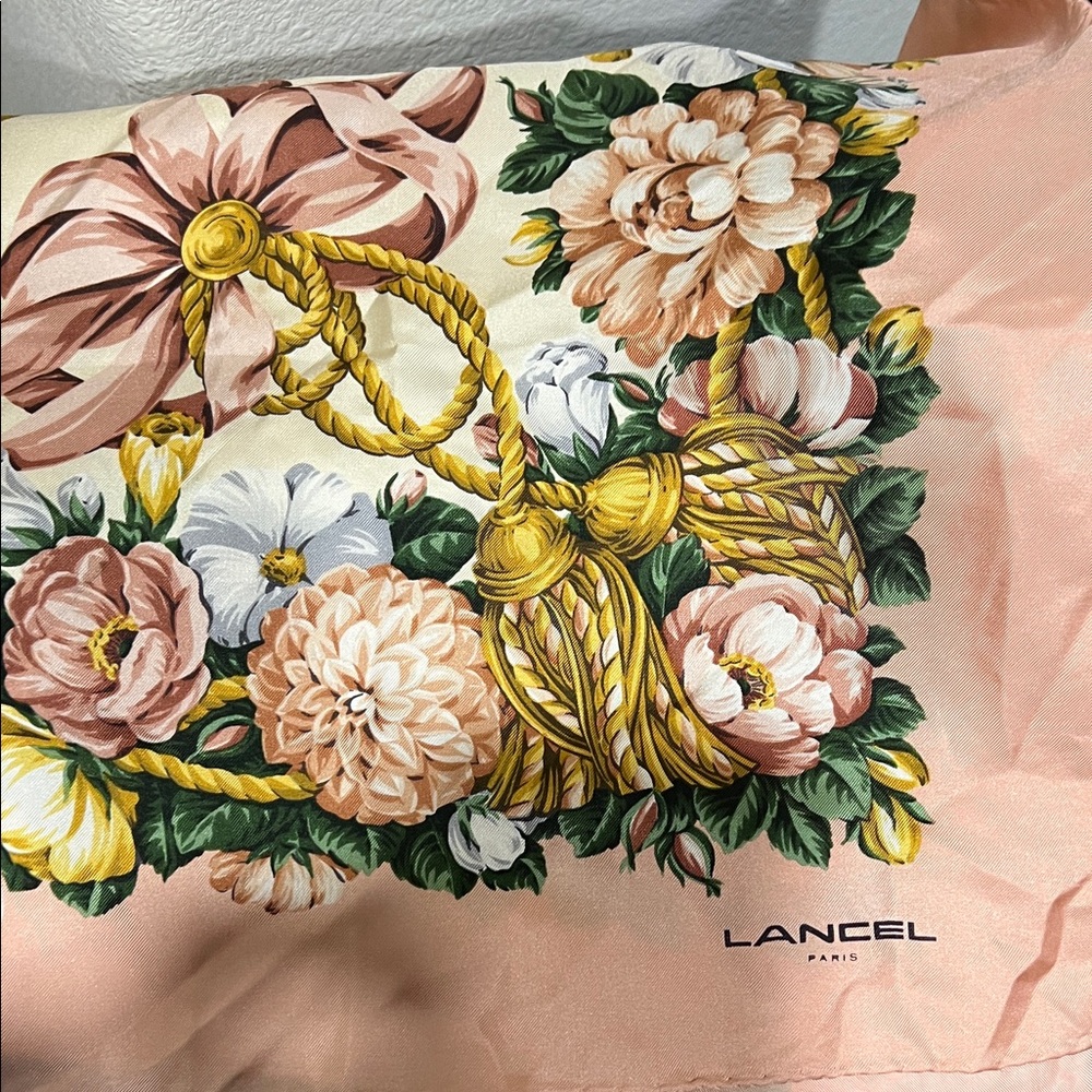 Lancel Paris Pink Floral Silk Scarf